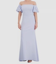Eliza J Women's Blue Off-Shoulder Embellished Puff-Sleeve Gown Dress Size 6
