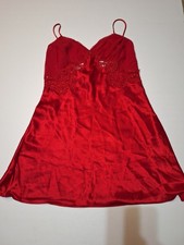 Vintage Victoria's Secret Gold Label Semi Sheer Lace Red Slip Dress Size Medium
