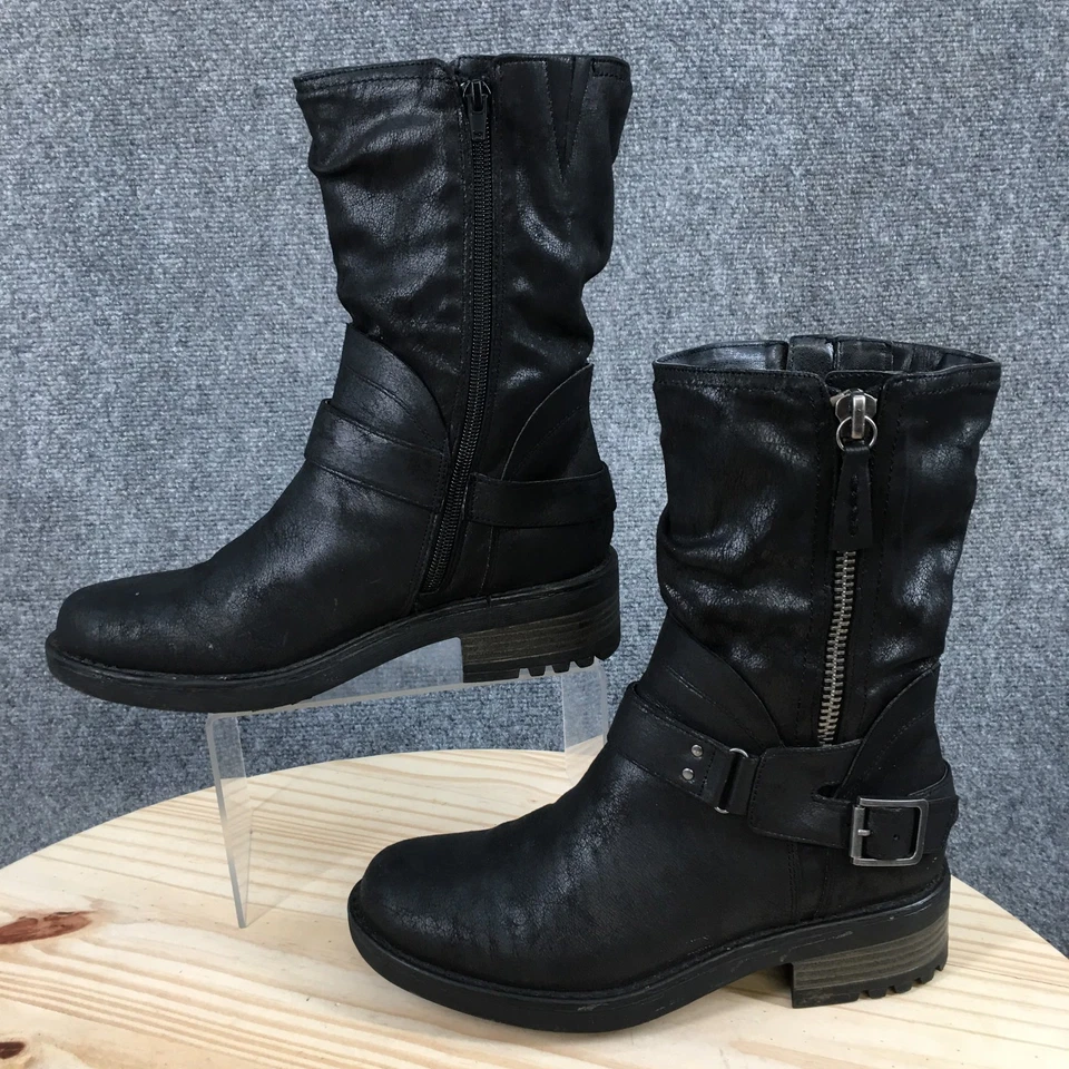Botas de montar Fergie para mujer 8M negras Maddie Moto punta redonda media cremallera cuero informal Foto 3 de 4