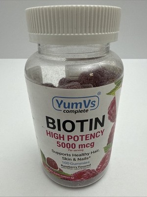 Yum-V's Biotin High Potency Raspberry Flavored 100 Gummies 5000 mcg Exp 7/27