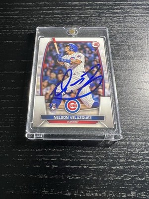 2023 Bowman Signed Nelson Velazquez In Person Auto Card # 12 RC Chicago Cubs