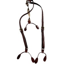 Vintage Woven Braided Leather Suspenders Brown Y-Back Button End Heritage Career
