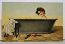 Vintage Peek A Boo Postcard old Out  Woman in Bath Irenco Robert Bier Sexy Funny