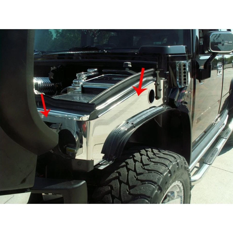 2pc Polished Stainless Steel Fender Covers for 2003-2007 Hummer H2 - Image 2 of 4
