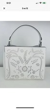 Ralph Lauren Peyton Eyelet White Leather M Satchel Crossbody Shoulder Bag 625