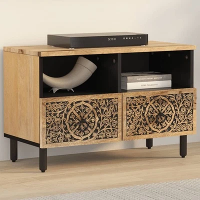Meuble TV Armoire de Télévision Rangement Salon Bois Massif de Manguier vidaXL - Photo 1/4