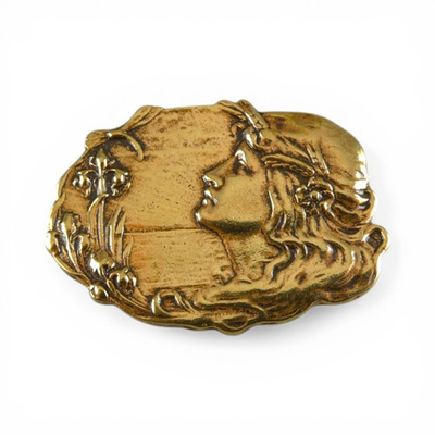 #ad Vintage Lady Looking Up Art Nouveau Brass Pin Antique Brooch French Casting $12.00