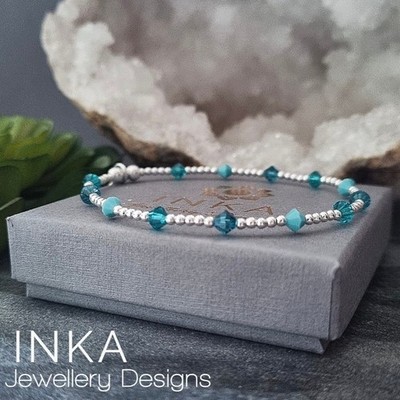 925 Sterling Silber Perlen Stack Stretch Armband Blau Swarovski Perlen von INKA