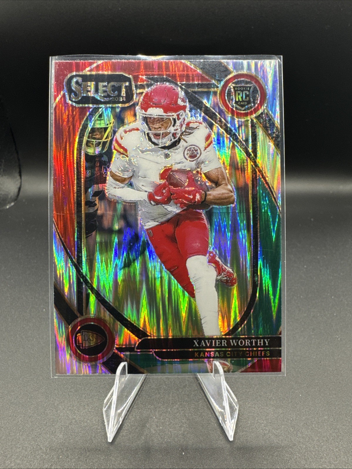 Xavier Worthy 2024 Panini Select Green & Red Prizm Shock Rookie #224 Chiefs