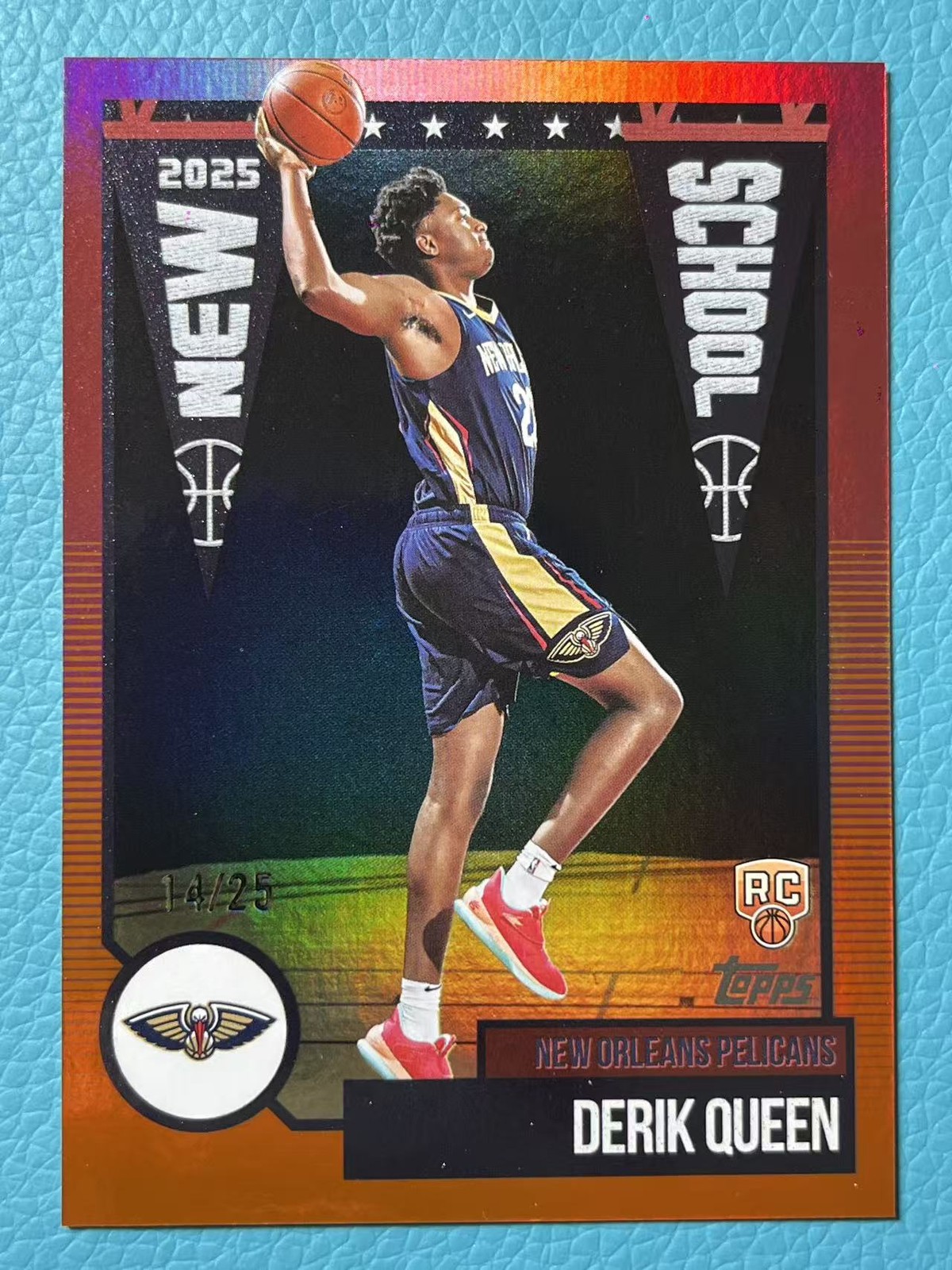 Derik Queen 2025-26 Topps Flagship 14/25 Orange New School RC Pelicans #NS-13