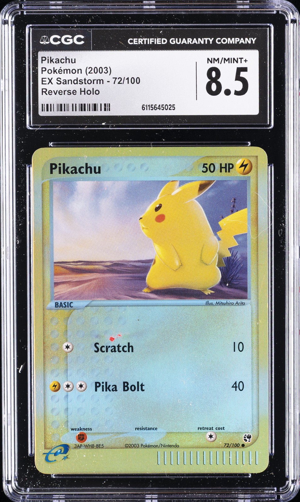 2003 POKEMON EX SANDSTORM REVERSE HOLO #72 PIKACHU CGC 8.5