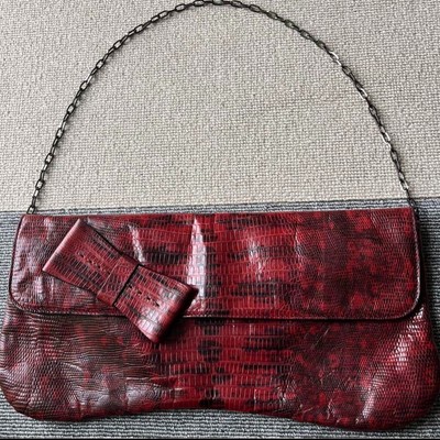 Miu Miu 90s Archive Red Leather Chain Shoulder Bag Ribbon