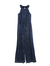 Zunie Girl's High Neck Shimmer Jumpsuit With Bowtie Neck In Navy Size 16
