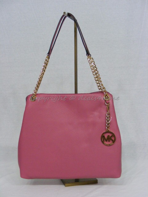 Michael Kors Large Jet Set Chain Leather Shoulder Tote In Tulip Michael Kors Jet Set Large Pebbled Soft Leather Tote In Tulip Pink