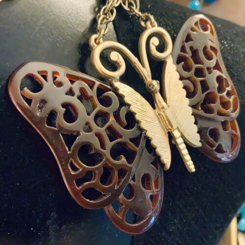 ANTHROPOLOGIE NEU MIT ETIKETT EINZIGARTIGE SCHMETTERLING HALSKETTE - LANG Schildpatt Boho Retro Vibe - Bild 5 von 12