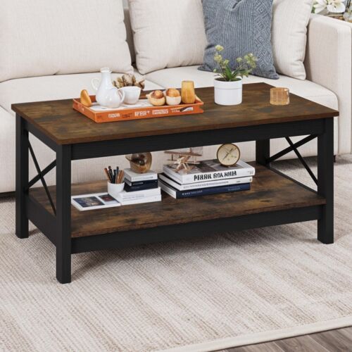Coffee Table Modern Center Table with 2-Tier Open Storage Shelf for Living Room - Picture 9 of 10