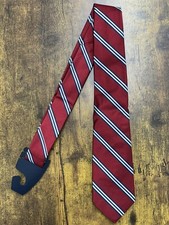Brooks Brothers Red Tie With Navy  White Stripes 100 Silk Boy's Necktie 50"