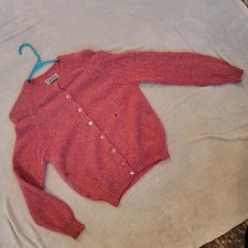 Vintage Woman's Shetland Wool Scotland Cardigan Sweater Pink trashed as is Medi