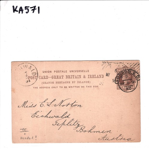 GB QV *HOSTER* MACHINE TRIAL Card OVER-STRUCK 1891 London HOODED CIRCLE KA571 - Picture 5 of 10
