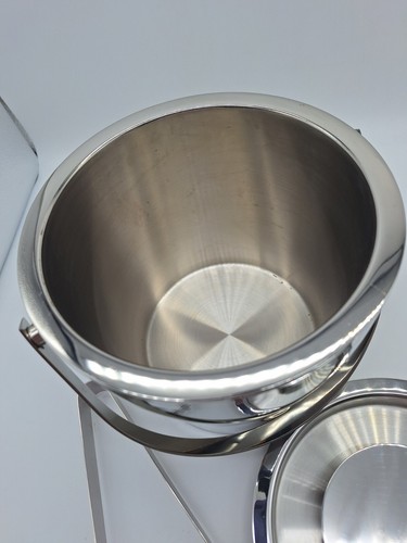 Crate & Barrel Ice Bucket Classic Tap Stainless Steel Double Wall w/ Lid Tongs - Picture 6 of 9
