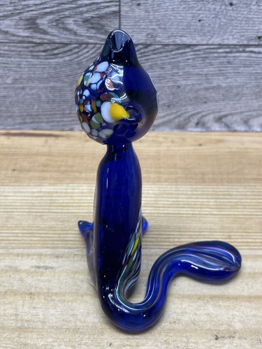 Beautiful Hand Made Art Glass Cat Cobalt Blue Murano? Figurine 4” Tall Free Ship - Picture 4 of 14