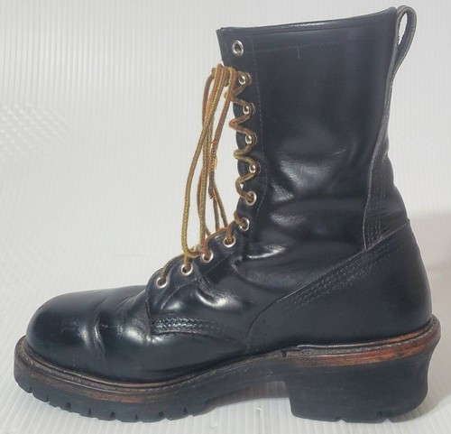 RED WING Größe 8,5D schwarz Leder Loggermax Lineman Stahlkappe Stiefel VIBRAM Stollensohle - Bild 5 von 20