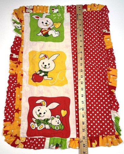 VTG 21"x14" Handmade Red/Orange/Green Bunny Rabbit PILLOW CASE Nursery Kids - Picture 4 of 5