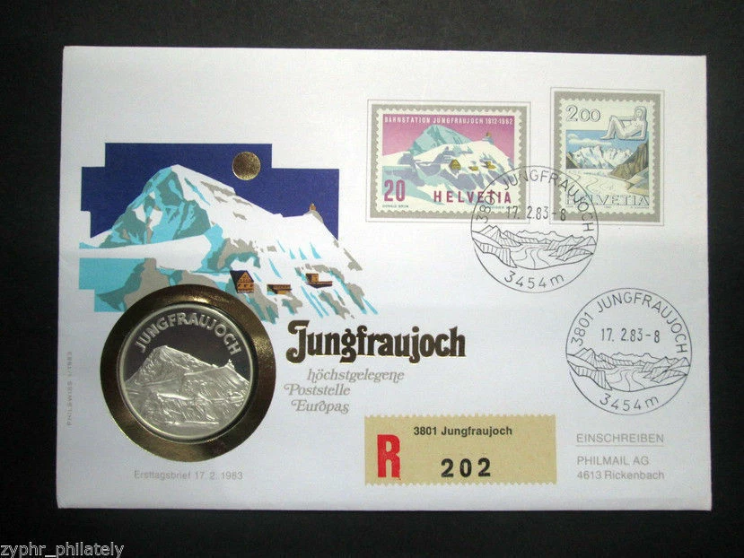 Switzerland - "RAILWAY ~ MOUNTAINS ~ JUNGFRAUJOCH" Silver Medal Cover 1983 - Image 2 of 4