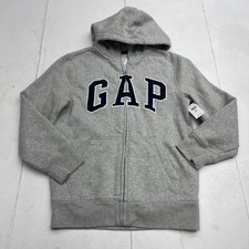 Gap Kids Grey Logo Full Zip Hooded Jacket Youth Boys Size Medium New