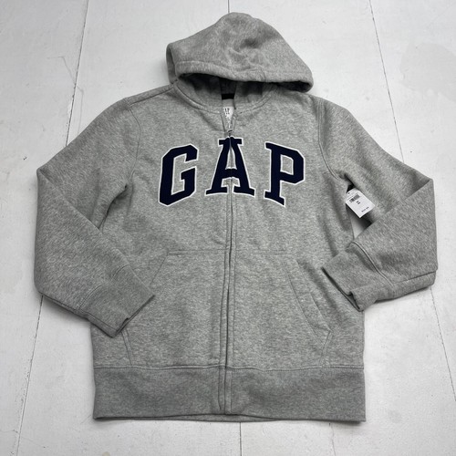 Gap Kids Grey Logo Full Zip Hooded Jacket Youth Boys Size Medium New - Picture 1 of 6