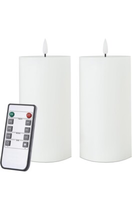 White Flameless Candles Set of 2 (3x6 inch) Flickering LED Wax 6 inch, 