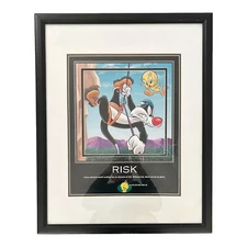 Vintage Warner Brothers Mixed Media Sylvester & Tweety Portrait (With Frame)