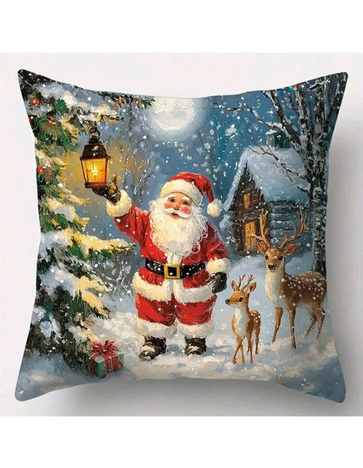 Set Of 4 Adorable Deer Santa And Friends Christmas Throw Pillow Covers - Image 4 of 4