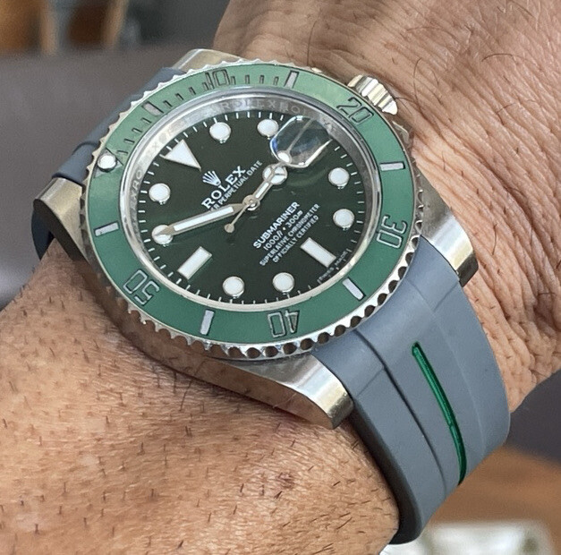 20mm GRAY GREY Rubber Strap GREEN Stripe 40mm Rolex Watches New