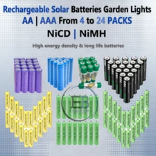 Rechargeable Solar Batteries AA or AAA 8 10 12 20 NiCD 600mAh - 2800mAh lot NiMH