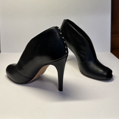 Halogen Nordstrom Katrina Ankle Booties Black Leather Peep Toe Shoes Size 7M - Picture 2 of 12