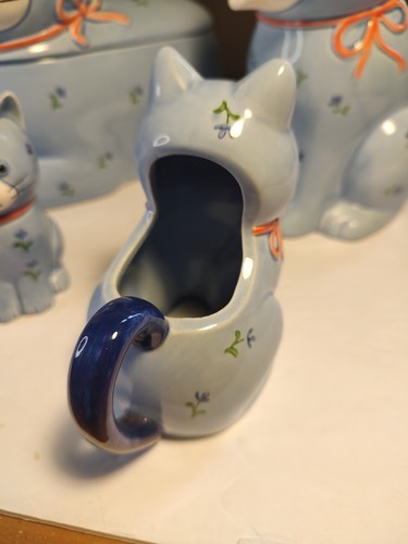 Otagiri Blue Calico Cats Collection Lot Cookie Jar Creamer Salt Shaker - Picture 4 of 14