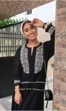 ZARA Contrasting Embroidered Dress M Medium Boho Kaftan Tunic ruffle MEASURMENTS