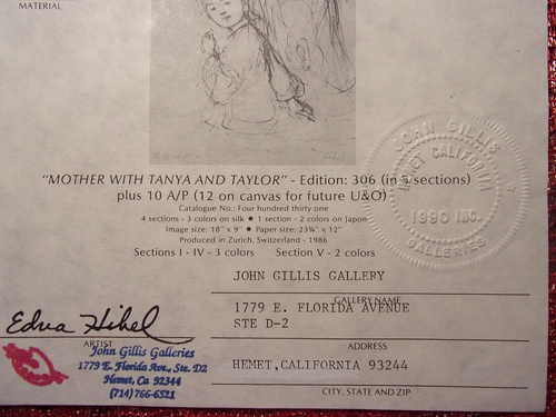 Edna Hibel Original Lithographie signiert & nummeriert (Mutter mit Tanya & Taylor) - Bild 5 von 5
