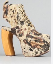 Jeffrey Campbell Leather Tapestry platform Lana Shoe boots Puppy Dog 7.5 New