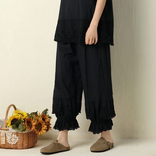Women Bloomers Pants Trousers Layered Lace Trim Ruffle Loose Casual Retro - Picture 23 of 23