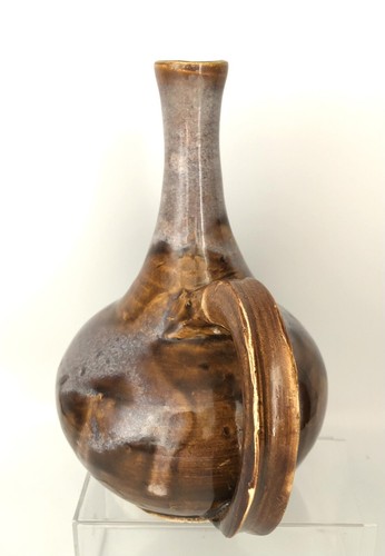 Jarrón jarra de cerámica artística esmalte por goteo gris y marrón firmado 7,25 pulgadas - Imagen 3 de 5