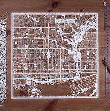 PAPER CUT MAP Downtown Toronto Paper Art Original Design IDEAL GIFTS 12 12In.