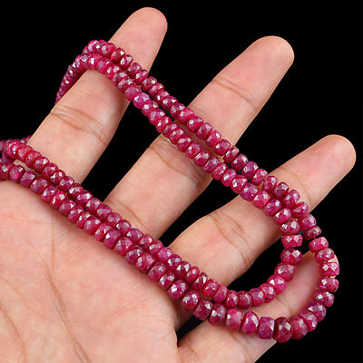FINEST EVER 280.00 CTS EARTH MINED FACETED 2 LINE RICH RED RUBY BEADS NECKLACE