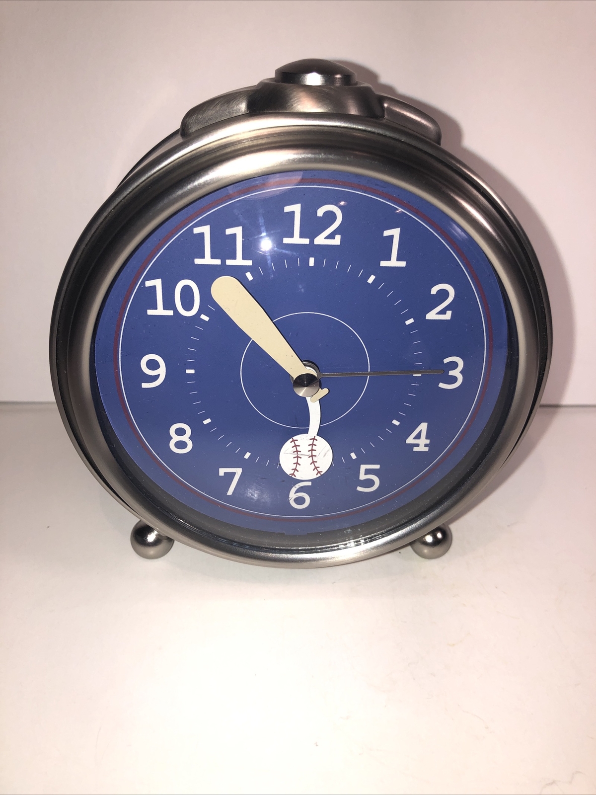 Pottery Barn Alarm Clock Baseball Hour Hand Chrome Finish Retro Tested