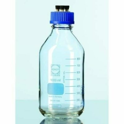 HPLC-Flasche, GL 45, klar, mit HPLC-Schraubverschluss, 4 Schlauchverbinder, graduiert