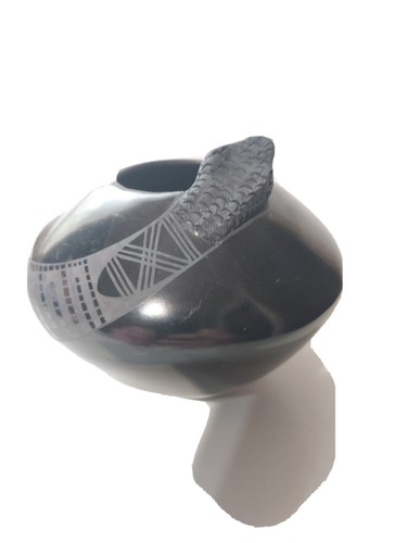 Snake Pot By Rito Talavera Black on black Santa Fe Signed 1995