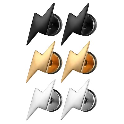 Pairs Stainless Steel Lightning Bolt Flash Thunder Ear Studs Earring  Piercing