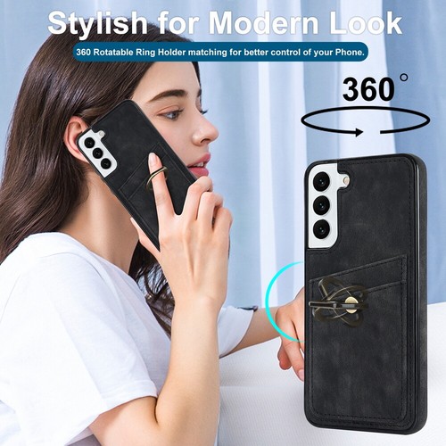 Leder Geldbörse Karten Slot Etui Abdeckung Metall Ring Ständer für Samsung S20 S21 S22 S23 - Bild 4 von 51