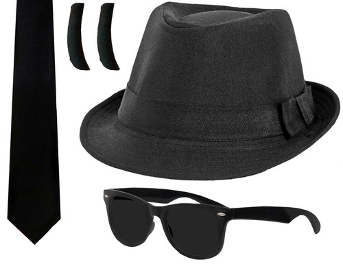1980'S BLUES FANCY DRESS COSTUME CHOOSE SET HAT GLASSES TIE SIDEBURNS 2 SIZES - Picture 6 of 6
